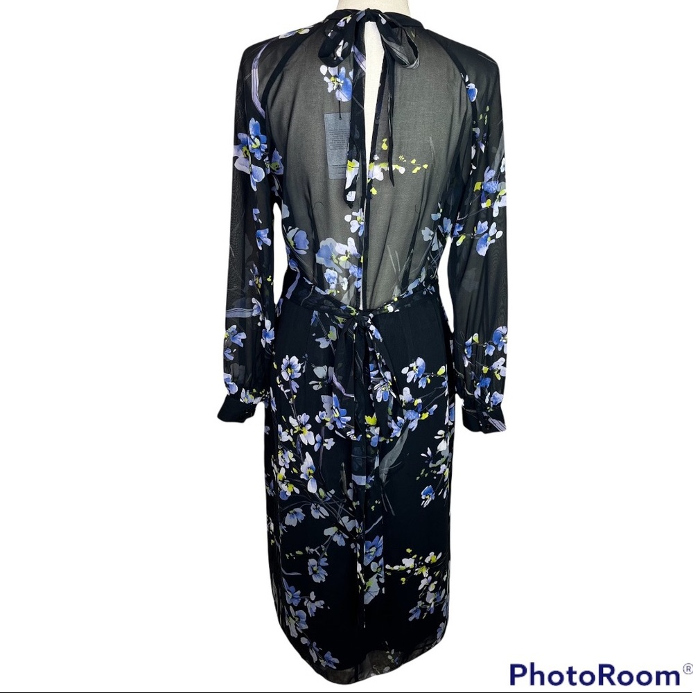 Reiss Navy Floral Midi Dress with Lavender and Green Accents - Picture 9 of 16